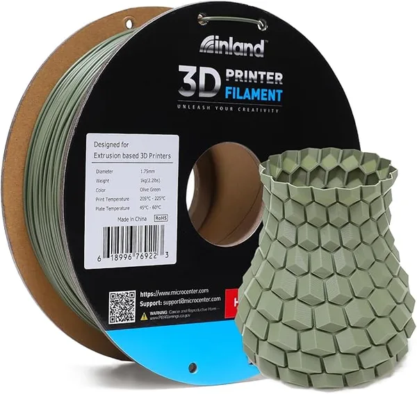 Inland INLAND High Speed PLA+ 3D Printing Filament - Fast Printing PLA Pro Dimensional Accuracy +/- - 1kg Cardboard Spool (2.2 lbs) (1 Pack Olive Green)