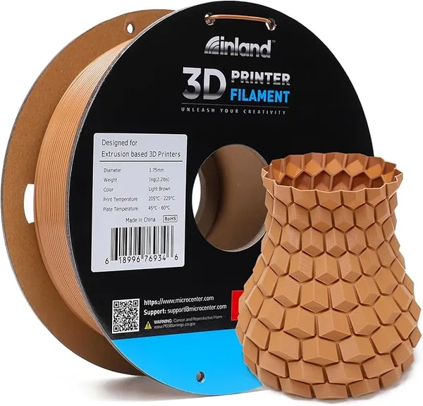 Inland INLAND High Speed PLA+ 3D Printing Filament - Fast Printing PLA Pro Dimensional Accuracy +/- - 1kg Cardboard Spool (2.2 lbs) (1 Pack Light Brown)
