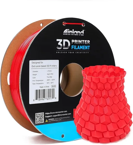 Inland INLAND High Speed PLA+ 3D Printing Filament - Fast Printing PLA Pro Dimensional Accuracy +/- - 1kg Cardboard Spool (2.2 lbs) (1 Pack True Red)