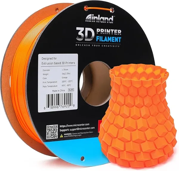 Inland INLAND High Speed PLA+ 3D Printing Filament - Fast Printing PLA Pro Dimensional Accuracy +/- - 1kg Cardboard Spool (2.2 lbs) (1 Pack Orange)