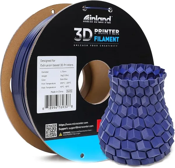 Inland INLAND High Speed PLA+ 3D Printing Filament - Fast Printing PLA Pro Dimensional Accuracy +/- - 1kg Cardboard Spool (2.2 lbs) (1 Pack Dark Blue)