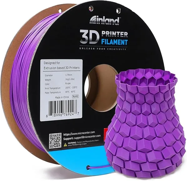 Inland INLAND High Speed PLA+ 3D Printing Filament - Fast Printing PLA Pro Dimensional Accuracy +/- - 1kg Cardboard Spool (2.2 lbs) (1 Pack Purple)