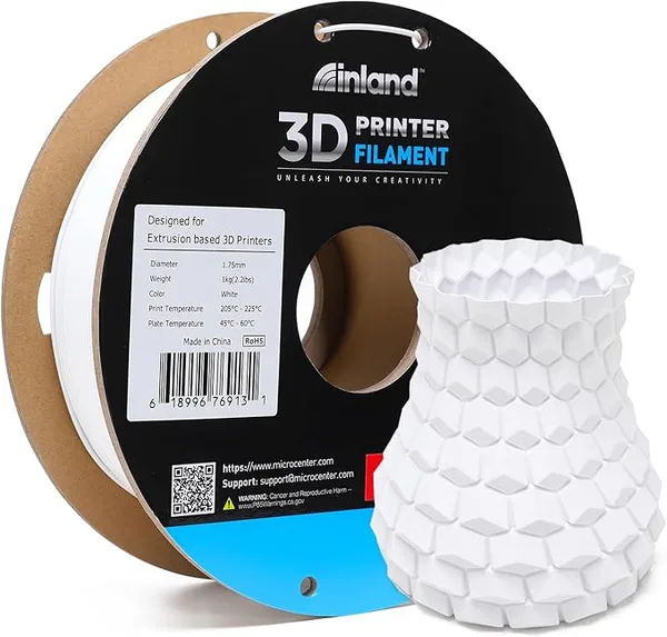 Inland INLAND High Speed PLA+ 3D Printing Filament - Fast Printing PLA Pro Dimensional Accuracy +/- - 1kg Cardboard Spool (2.2 lbs) (1 Pack White)