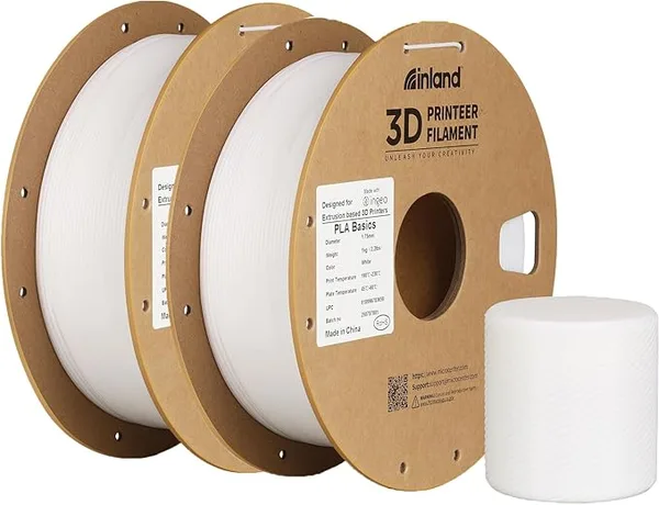 Inland Inland PLA Basics Filament, 1kg Spool – Dimensional Accuracy ±, Neatly Wound, Fits Most FDM 3D Printers (White, 2 Pack)