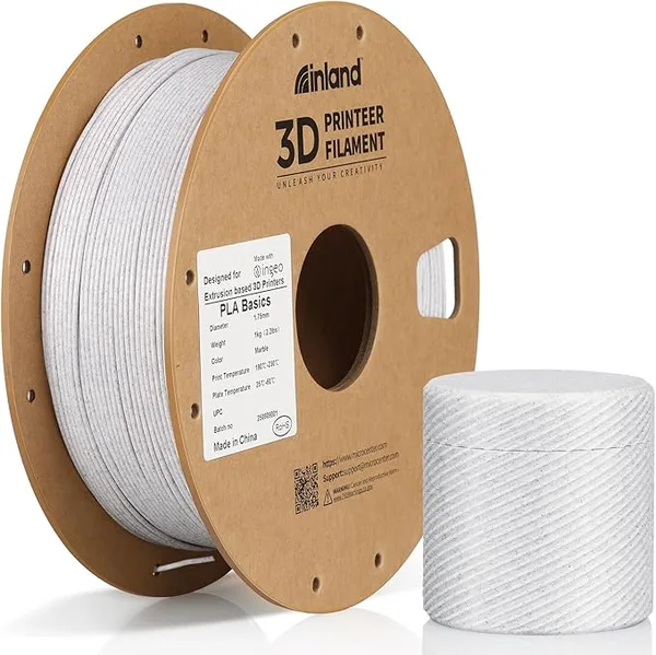 Inland Inland PLA Basics Filament, 1kg Spool – Dimensional Accuracy ±, Neatly Wound, Fits Most FDM 3D Printers (Marble, 1 Pack)