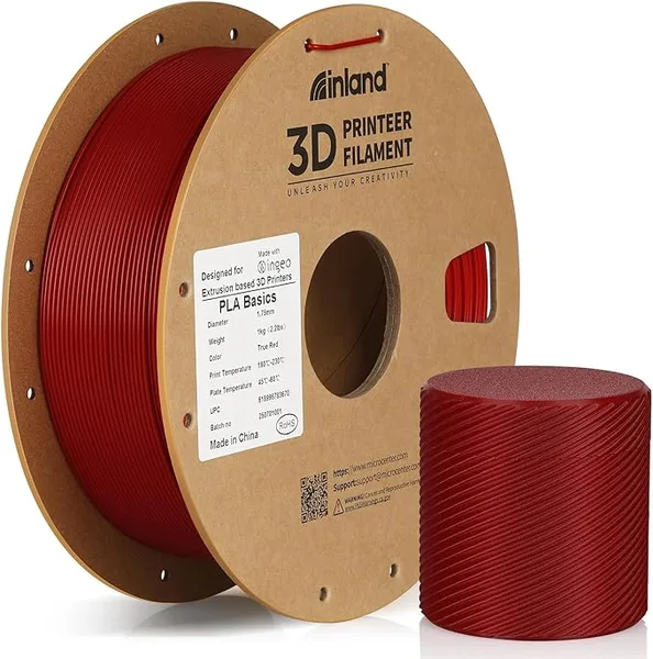 Inland Inland PLA Basics Filament, 1kg Spool – Dimensional Accuracy ±, Neatly Wound, Fits Most FDM 3D Printers (True Red, 1 Pack)
