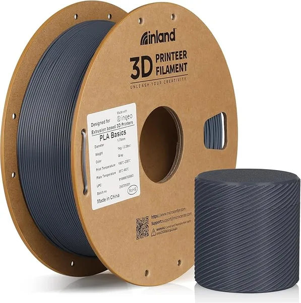 Inland Inland PLA Basics Filament, 1kg Spool – Dimensional Accuracy ±, Neatly Wound, Fits Most FDM 3D Printers (Gray, 1 Pack)