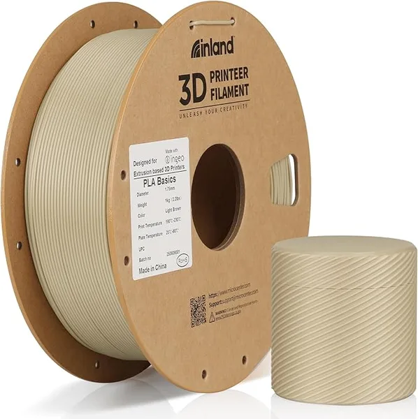 Inland Inland PLA Basics Filament, 1kg Spool – Dimensional Accuracy ±, Neatly Wound, Fits Most FDM 3D Printers (Light Brown, 1 Pack)