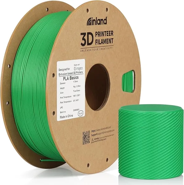 Inland Inland PLA Basics Filament, 1kg Spool – Dimensional Accuracy ±, Neatly Wound, Fits Most FDM 3D Printers (Green, 1 Pack)
