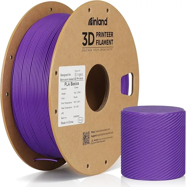 Inland Inland PLA Basics Filament, 1kg Spool – Dimensional Accuracy ±, Neatly Wound, Fits Most FDM 3D Printers (Purple, 1 Pack)