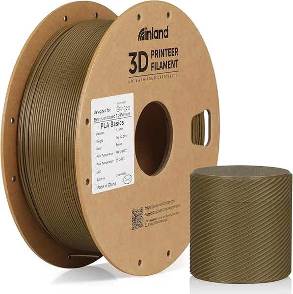 Inland Inland PLA Basics Filament, 1kg Spool – Dimensional Accuracy ±, Neatly Wound, Fits Most FDM 3D Printers (Brown, 1 Pack)