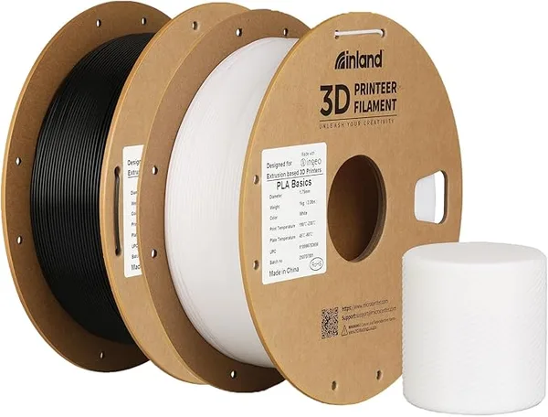 Inland Inland PLA Basics Filament, 1kg Spool – Dimensional Accuracy ±, Neatly Wound, Fits Most FDM 3D Printers (Black & White, 2 Pack)