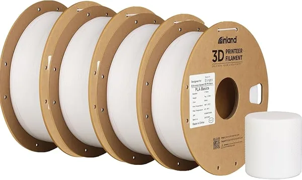 Inland Inland PLA Basics Filament, 1kg Spool – Dimensional Accuracy ±, Neatly Wound, Fits Most FDM 3D Printers (White, 4 Pack)