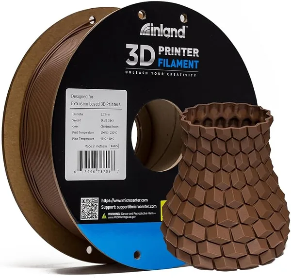 Inland Inland PLA Filament Brown 1KG, 3D Printer Filament Dimensional Accuracy +/-, 1kg Spool (2.2lbs) Fits Most FDM 3D Printers (Chestnut Brown, 1 Pack)