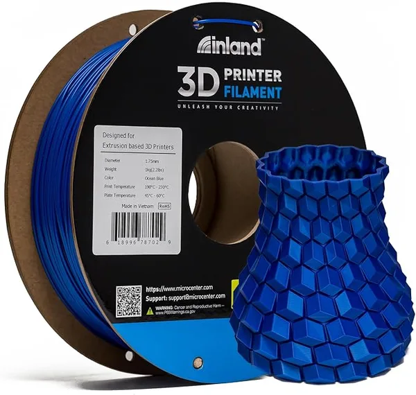 Inland Inland PLA Filament Blue 1KG, 3D Printer Filament Dimensional Accuracy +/-, 1kg Spool (2.2lbs) Fits Most FDM 3D Printers (Ocean Blue, 1 Pack)