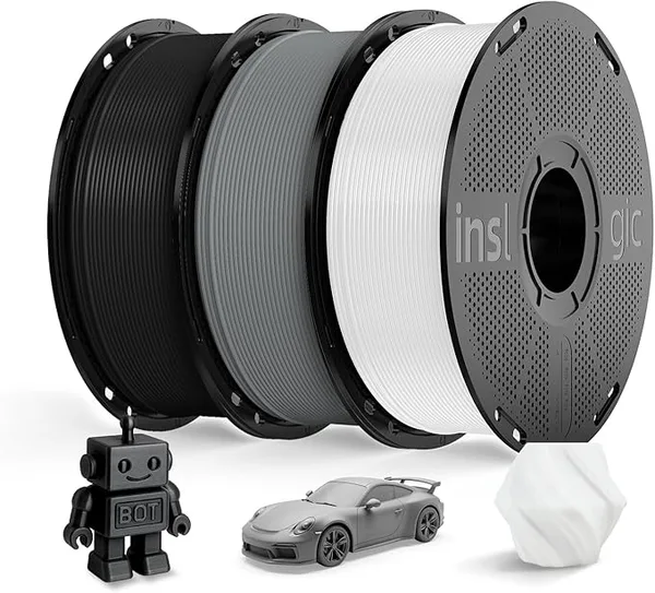 Inslogic 3D Inslogic 2.2lbs Spool Filament Bundle - Matte PLA Gray + PLA Pro White + PETG Pro Black