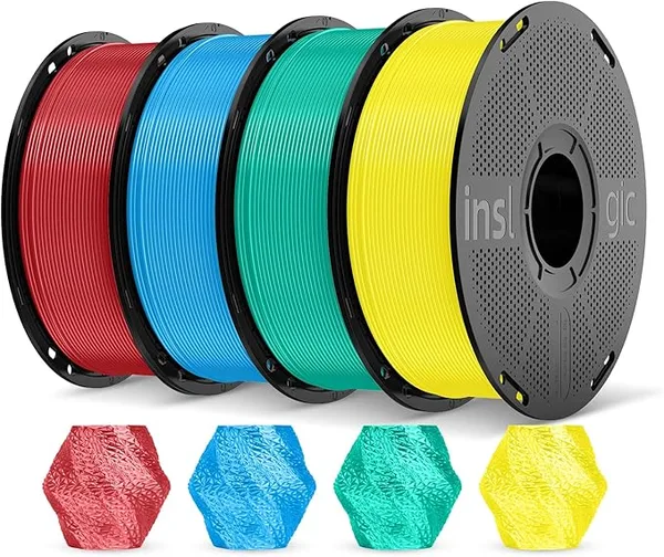 Inslogic 3D Inslogic Silk PLA 3D Printing Filament Bundle Multicolor, Silky Smooth Finish Monochrome Filament fit for FDM 3D Printer, 1kg X 4 Pack (Red+Blue+Green+Yellow)