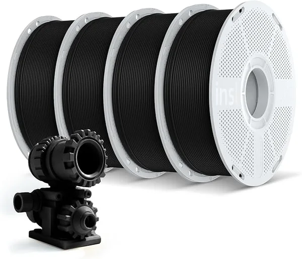 Inslogic 3D Inslogic Carbon Fiber Nylon Filament, Black PA6-CF 1kg×4 Spools, High-Temp & Wear Resistant, High Strength & Rigidity 3D Filament for Functional Parts & Industrial Tools
