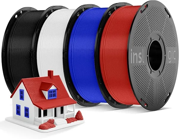 Inslogic 3D Inslogic Pre-Dried 4kg PLA Pro Filament Bundle, High-Speed Tough PLA Pro 3D Printer Filament ±, Reusable Spool, 4kg Total, 4×1kg (Black+White+Blue+Red)