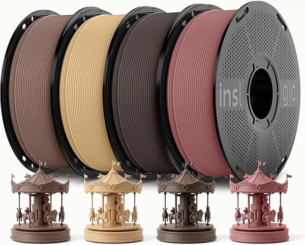 Inslogic 3D Inslogic WoodFill PLA Filament Bundle, 3D Printer Filament Matte Finish, Real Wood Texture, Fast Printing, Fit Most FDM 3D Printers, 1kg*4 (2.2lbs), Maple+Natrual+Walnut+Cherry