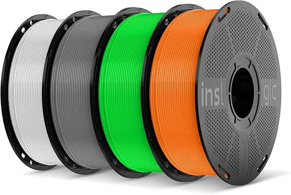 Inslogic 3D Inslogic TPU Filament, 95A Soft 3D Printer Filament, Flexible 3D Filament 1kg×4 Spools, Durable & Wear-Resistant, Dimensional Accuracy +/- (Transparent White+Grey+Green+Orange)