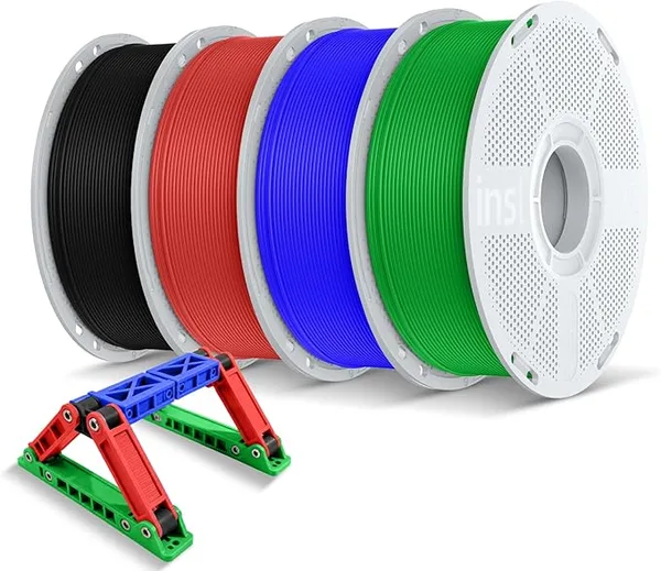 Inslogic 3D Inslogic ASA Filament, UV & Weather Resistant 3D Printer Filament, High-Strength, Smooth Printing with Low Warping, Ideal for Outdoor Use, 1kg×4 (2.2lbs×4) Spools, Black+Red+Blue+Green