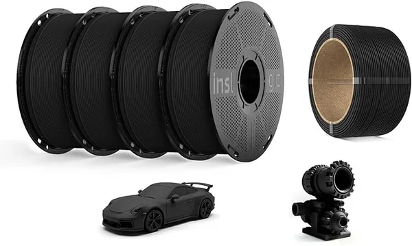 Inslogic 3D Inslogic Matte PLA Black 4KG + PA6-CF 0.25KG 3D Printer Filament Bundle, Balanced for Easy Printing and High-Performance, Compatible with Most FDM Printers ()