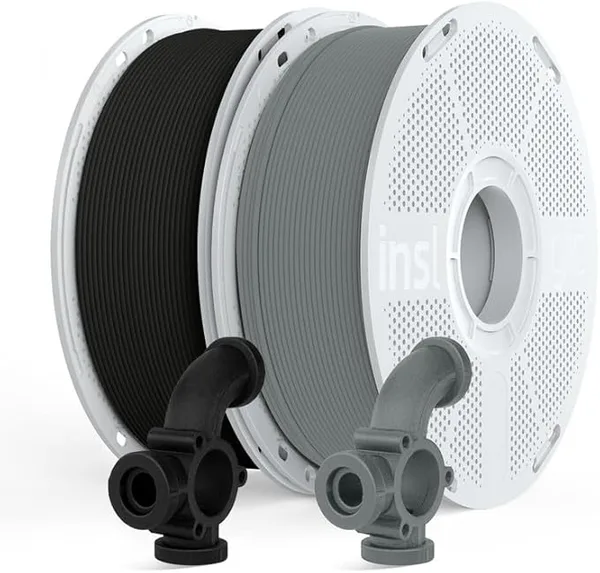 Inslogic 3D Inslogic PA6-GF25 Nylon Filament Reinforced with Glass Fiber, High-Temp 3D Printing Material, 1kg×2 Spool Filament, Tough & Heat-Resistant, for Industrial FDM Printers (Black+Grey)