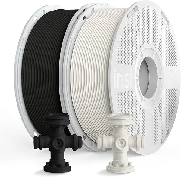 Inslogic 3D Inslogic PA6/66 Filament, Easy PA Nylon 3D Printer Filament ±, Fit Most FDM 3D Printer, 1kg×2 Resuable Spool, Compatible with Bambu & Sunlu Spool Systems(Natural White+Black)