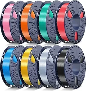 JAYO JAYO Silk PLA Filament Bundle, Silk 3D Printer Filament Bundle Multicolor, Individually Vacuum Packed, 8 Pack, Shiny Silk 2KG in Total, Light Gold+Silver+Black+Blue+Red+Green+Orange+Pink
