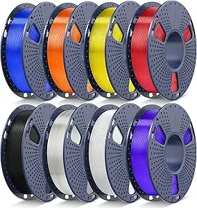 JAYO JAYO PLA+ Filament Bundle, 3D Printer Filament Bundle Multicolor, Individually Vacuum Packed, 250g Spool, 8 Pack, 2KG in Total, Black+White+Transparent+Clear(Blue+Red+Orange+Yellow+Purple)