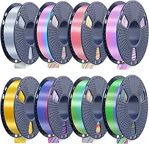 JAYO JAYO 3D Printer Filament Bundle, PLA Silk Filament Bundle Multicolor, Shiny Silk PLA Filament, Fast Color Change Rainbow, 250g Spool, 8 Rolls, 2kg in Total