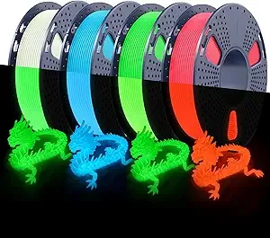 JAYO JAYO 3D Printer Filament Bundle, Glow in The Dark PLA Filament, 250g Spool, 4 Rolls, 1kg in Total, Luminous Green, Blue and Red, White