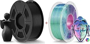 JAYO JAYO 3D Printer Filament 2.2kg, PLA+ Filament and Silk Tri-Colors Filament Fit Most FDM 3D Printers,1.1kg per Spool, Pack of 2, PLA+ Black+Silk Tri-Colors Blue Green Purple
