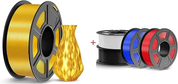 JAYO JAYO 3D Printer Filament 5.5kg, Silk PLA Filament and High Speed PLA Filament Fit Most FDM 3D Printers, Pack of 5, Silk Gold+High Speed PLA (Black, White, Blue, Red)