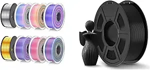 JAYO JAYO 3D Printer Filament 3.1kg, Silk PLA Filament and PLA+ Filament Fit Most FDM 3D Printers, Pack of 9, Silk PLA (Silk Rainbow, Light Gold, Silver) + PLA+ Black