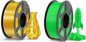 JAYO JAYO 3D Printer Filament 2.2kg, Silk PLA Filament and High Speed PLA Filament Fit Most FDM 3D Printers, Pack of 2, Silk Gold+High Speed PLA Green