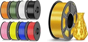 JAYO JAYO 3D Printer Filament 3.1kg, High Speed PLA Filament and SILK PLA Filament Fit Most FDM 3D Printers, Pack of 9, High Speed PLA (Black, White, Blue, Red, Pink, Orange, Yellow, Olive Green)+SILK Gold