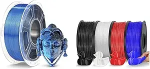 JAYO JAYO 3D Printer Filament 2.1kg, Silk Dual Colors Filament and TPU Filament Fit Most FDM 3D Printers, Pack of 5, Silk Dual Colors Black Blue+TPU (Black, Clear, Red, Blue)