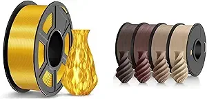 JAYO JAYO 3D Printer Filament 2.1kg, Silk PLA Filament and Wood PLA Filament Fit Most FDM 3D Printers, Pack of 5, Silk Gold+Wood PLA (Wood, Maple, Walnut, Cherry)