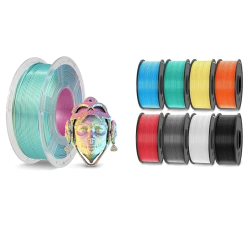 JAYO JAYO 3D Printer Filament 3.1kg, Silk Tri-Colors Filament and PLA+ Filament Fit Most FDM 3D Printers, Pack of 9, Silk Tri-Colors Red Yellow Green+PLA+ 8 Colors