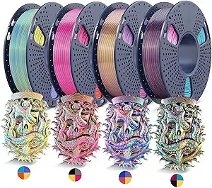 JAYO JAYO Silk PLA 3D Printer Filament Bundle, Shiny Quadruple Color Filament Pack, Multi Color Change Filament, 4 Spools 250g Each 1kg