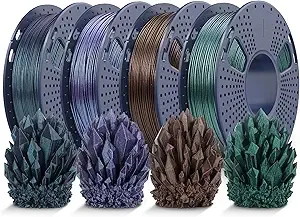 JAYO JAYO Galaxy PLA 3D Printer Filament, Glitter Sparkle PLA Colorful Twinkling, 250g Spool, 4 Rolls, 1kg, Galaxy Green, Black, Purple, Brown for FDM Printer