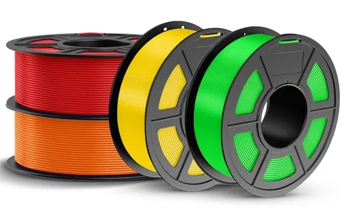 JAYO JAYO PLA 3D Printer Filament Bundle 4.4KG Diameter, Dimensional Accuracy +/-, 4 Pack 1.1kg Spool (Red, Orange, Yellow, Green)