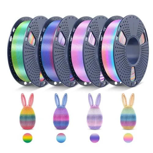JAYO JAYO 3D Printer Filament Bundle, PLA Silk Filament Bundle Multicolor, Shiny Silk PLA Filament, Fast Color Change Rainbow, 250g Spool, 4 Rolls, 1kg in Total