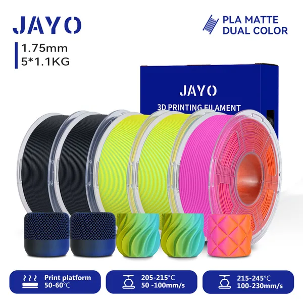 JAYO JAYO Dual Color Matte PLA 3D Printer Filament, Matte Yellow-Red PLA 1.1kg Spool (2.4lbs), Dimensional Accuracy +/-