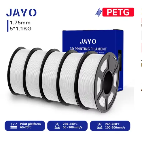 JAYO JAYO 5/10 Rolls PETG/PETG Clear 3D Printer Filament 1.75 ± 1.1kg/roll High Toughness Neatly Wound Filament Fit Most FDM Printer