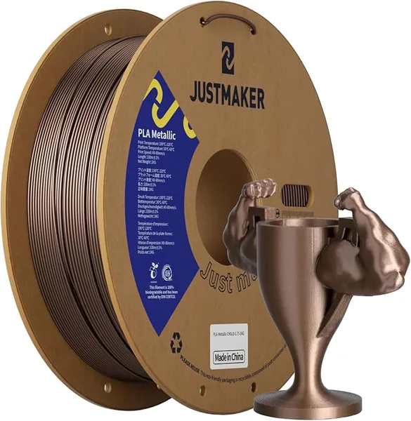JustMaker PLA Metallic Finish 3D Printer Filament, Metallic Shining Filament Without Paint, Dimensional Accuracy +/-, Upgrade Cardboard Spool,Fit Most FDM Printer, 1 kg, Coffee Gold