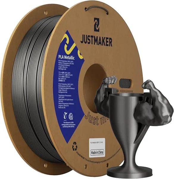 JustMaker PLA Metallic Finish 3D Printer Filament, Metallic Shining Filament Without Paint, Dimensional Accuracy +/-, Upgrade Cardboard Spool,Fit Most FDM Printer, 1 kg, Space Gray