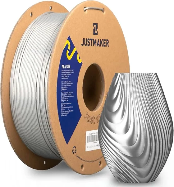JustMaker PLA Silk 3D Printer Filament, Upgrade Cardboard Spool, Silk Shiny Filament, Dimensional Accuracy +/-, 1kg, Sliver